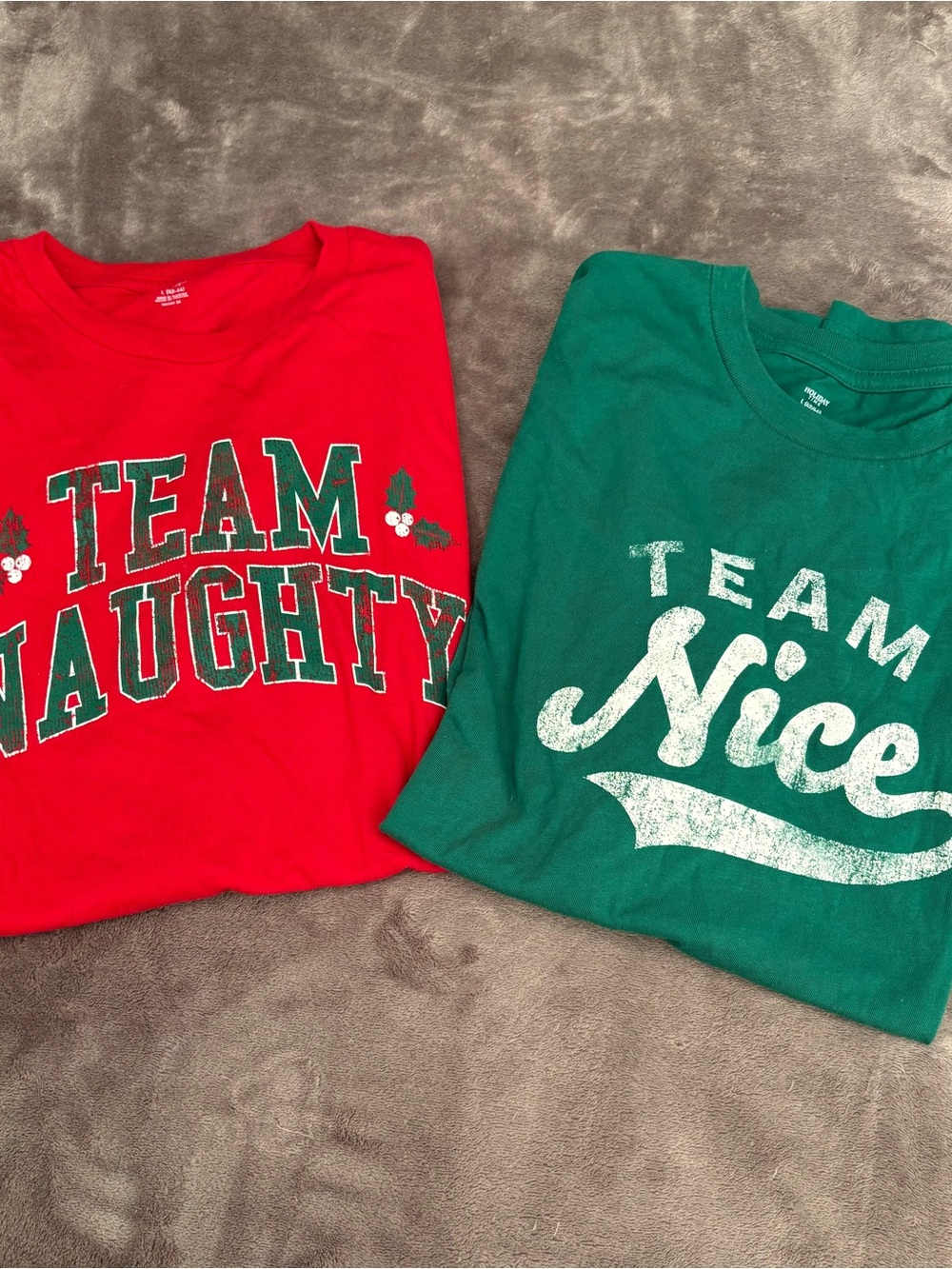 Holiday Time Adult Team Naughty' & 'Team Nice' Tees - Red & Green
